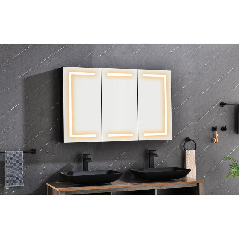 Armoire de toilette avec miroir 48 po x 30 po avec lumières et gradateur, horloge, affichage de la température