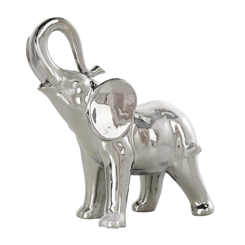 Henslee Ceramic Standing Elephant Decorative Sculpture, Silver