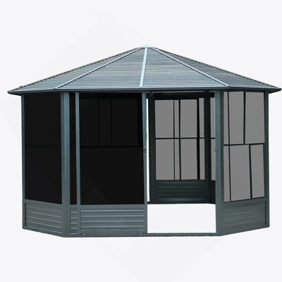 Solarium octogonal 13 po x 13 pi, véranda pour cour arrière avec porte coulissante verrouillable