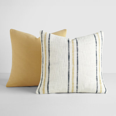 Ensemble de 2 coussins décoratifs à motifs de fils teints en fils de rayure / uni encadrés