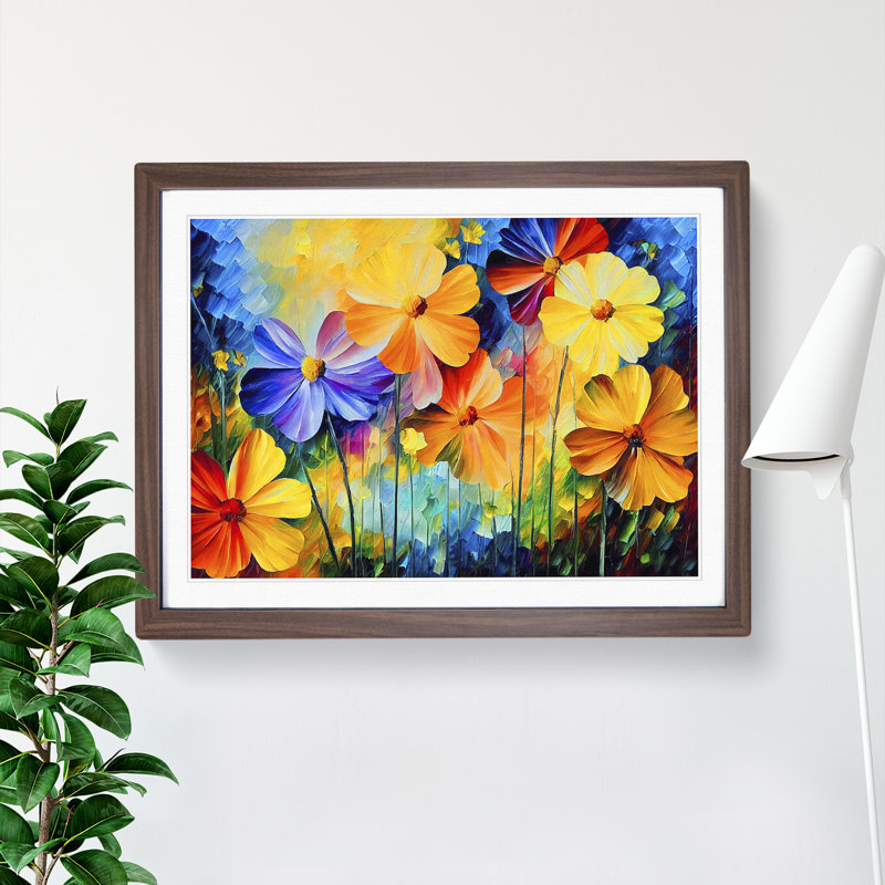 XH1022-6707X Painted Wildflowers Vol.1 Abstract - Single Picture Frame Print, 34cm H x 46cm W x 2cm D, Walnut