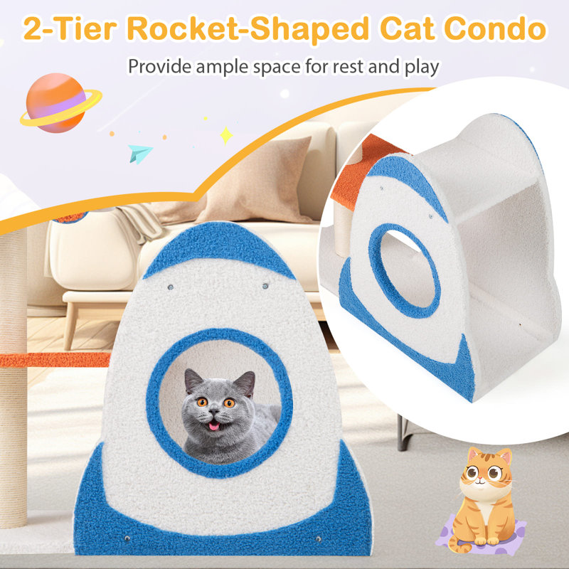 4-Level Cute Cat Tree Tower Activity Center w/ UFO-Shaped Top Perch