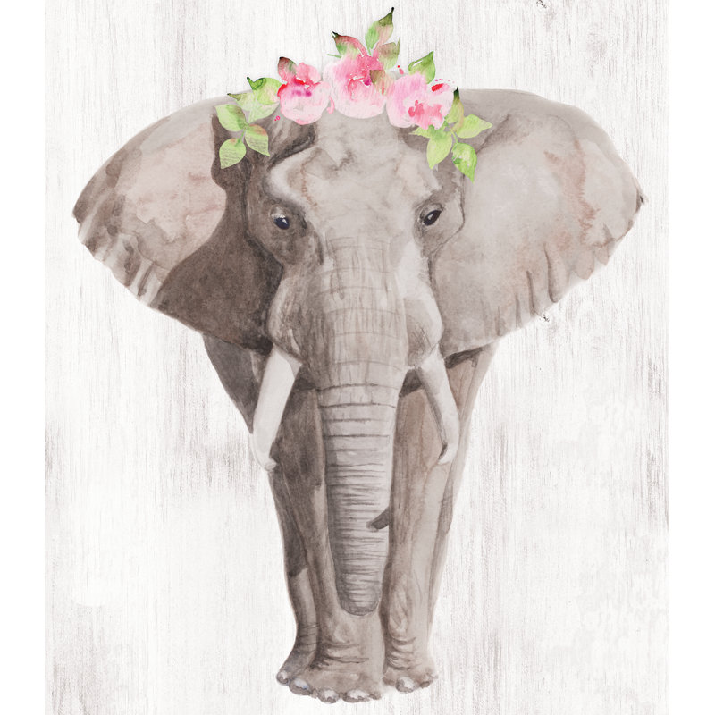 Elephant with Flower Crown - Painting Print, 46cm H x 30cm W, Wrapped Canvas