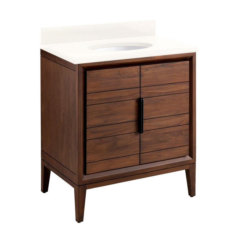 30" Aliso Single Bathroom Vanity Set with Oval Undermount Sink, 8" Widespread, Arctic White Quartz, Java