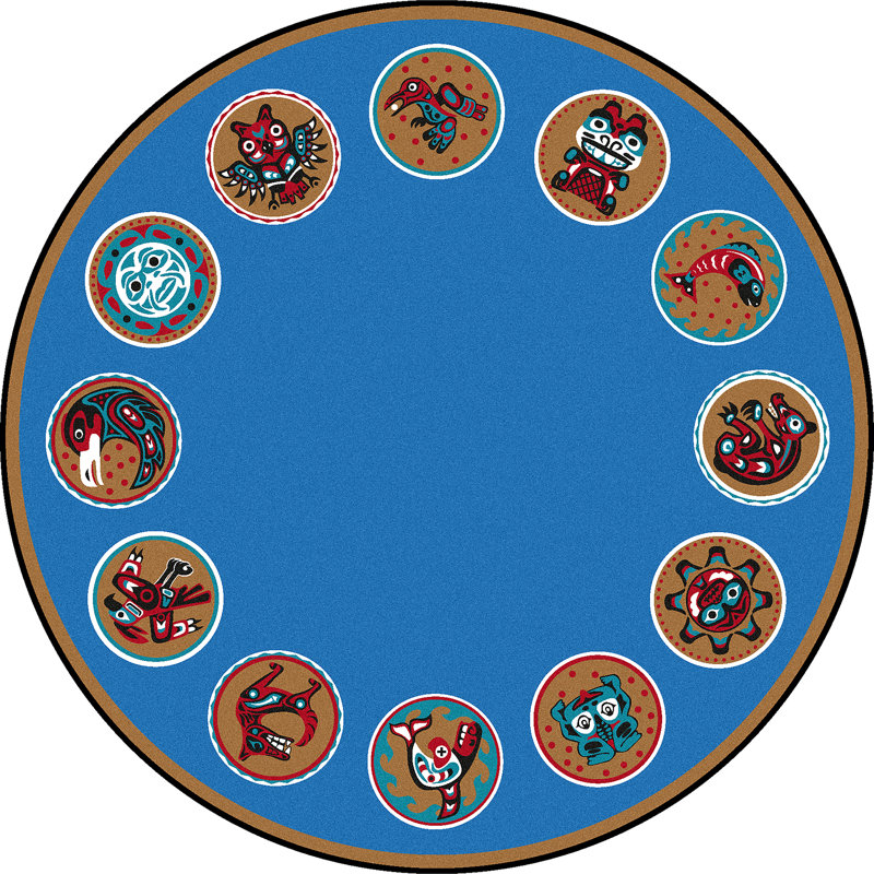 Tapis géométrique bleu, Rond 7 pi 7 po