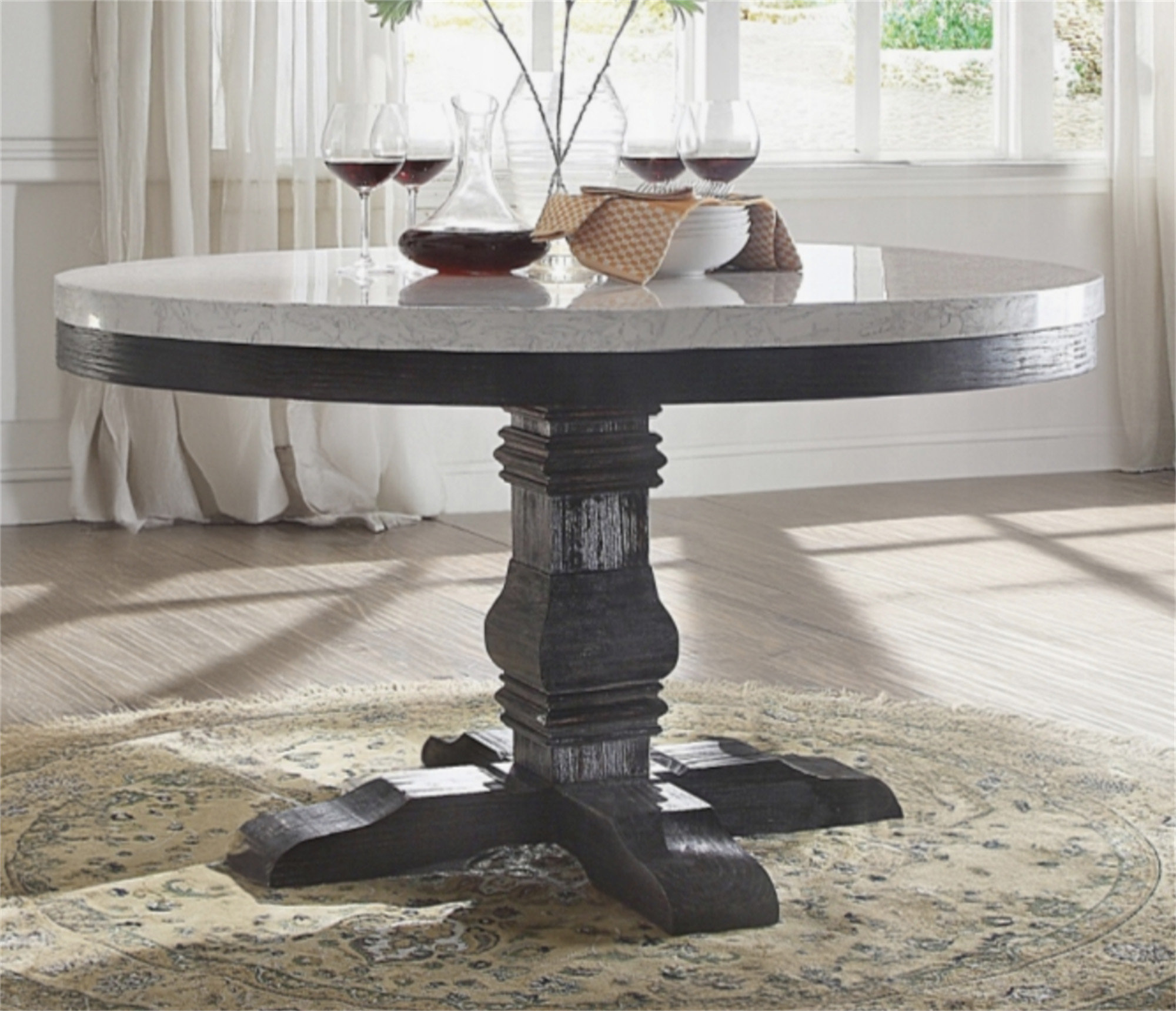 Latitude Run® Nolanwhite Marble Top & Salvage Dark Oak Finish Round ...