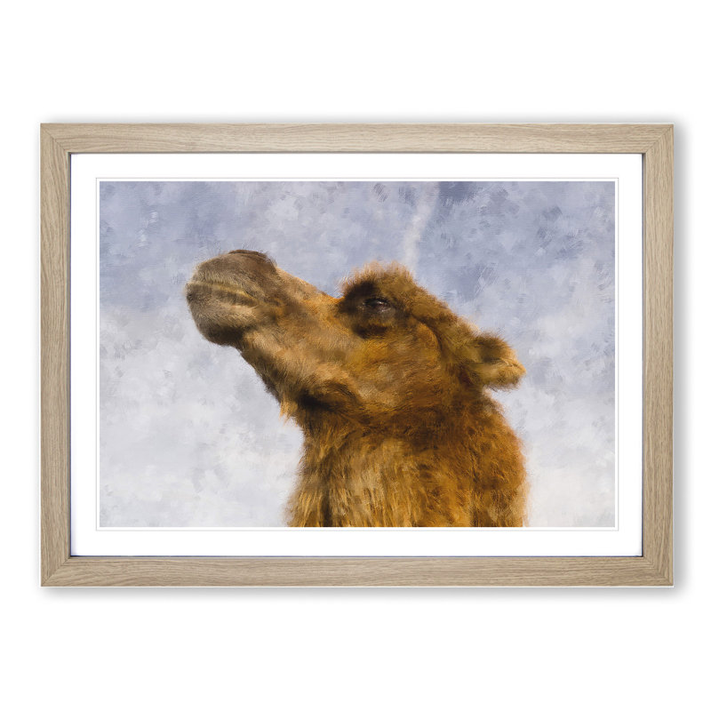 Camel - Picture Frame Painting, 27cm H x 36cm W x 2cm D, Oak Framed