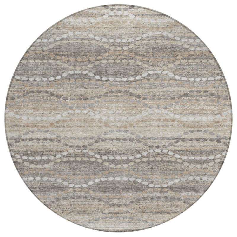 Machine Washable Indoor/Outdoor Xhevrie Beige Rug, Round 8'