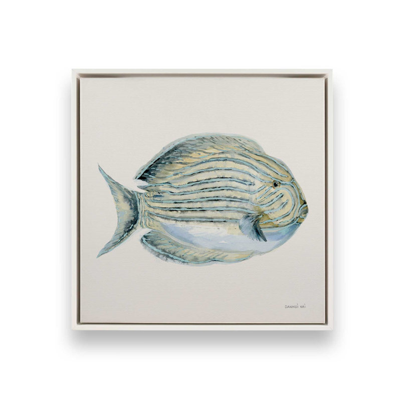 Sea Wanderer rayé sur toile, H 32,75 po x l 32,75 po, Cadre flottant blanc opaque