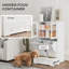Dog Feeder Storage Cabinet In White - Hidden Bottom Bowl Rack, Two Design, Tabletop Storage, Three Level Adjustable Upper Cabinet, Side Hooks, Stainless Steel Bowls, Tip Food Station Controlled