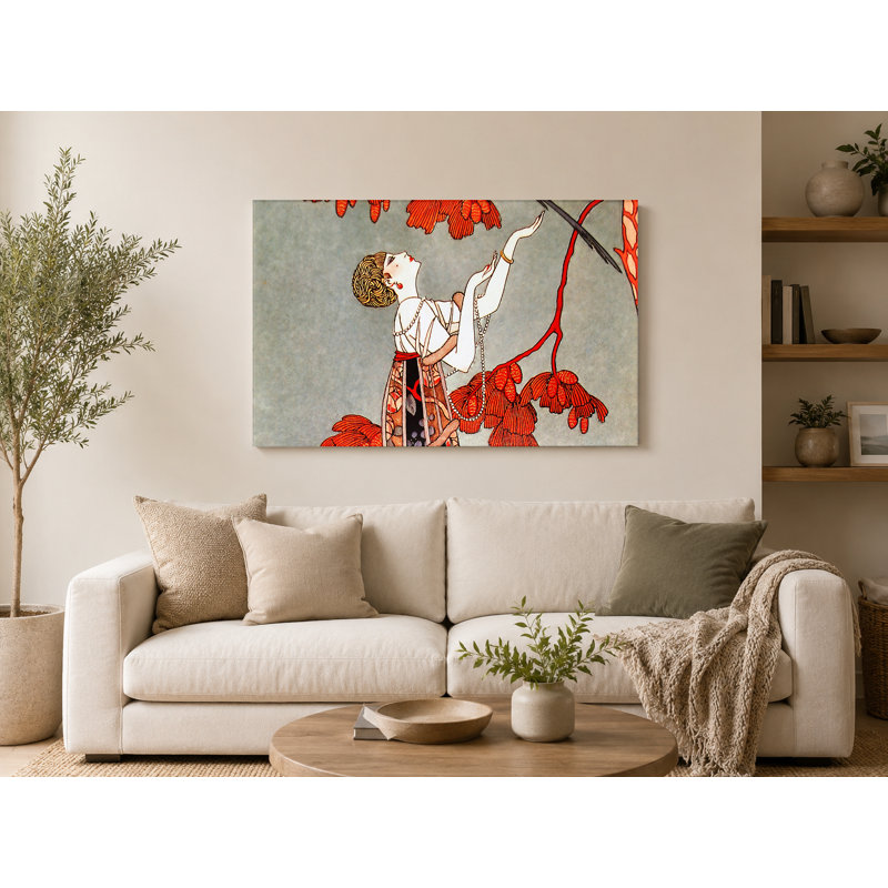 «Woman with Bird and Blossoms», art mural sur toile, 18" W x 12" H