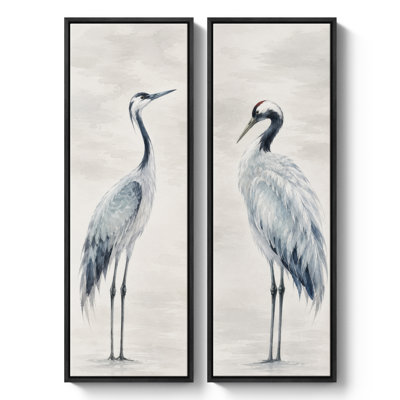 Couple de grues bleues et grises – Ensemble de 2 impressions encadrées sur toile 60 po x 20 po x 2