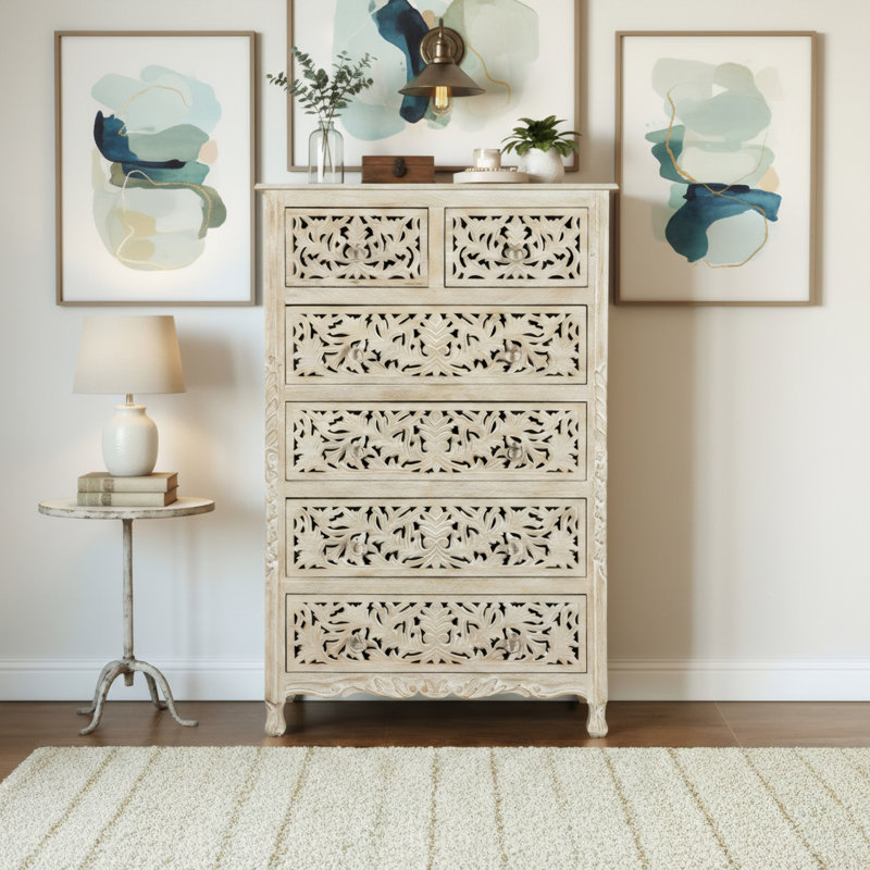 Harleen Solid Wood 35'' W 6 - Drawer Dresser, White