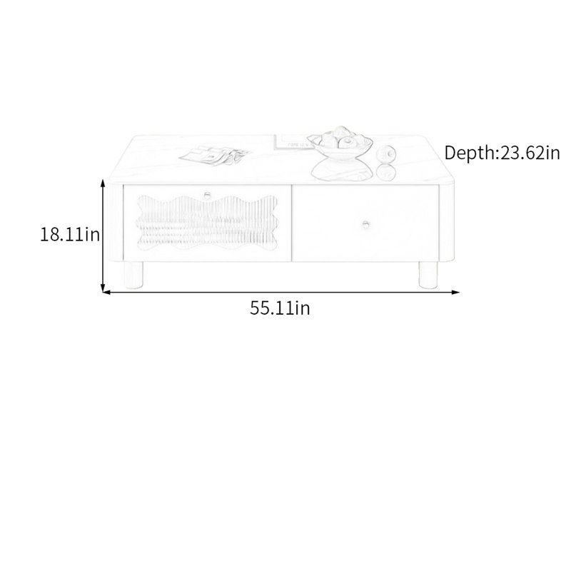 Table basse avec rangement en verre Luxury, H 18,11 po x L 55,11 po x l 23,62 po