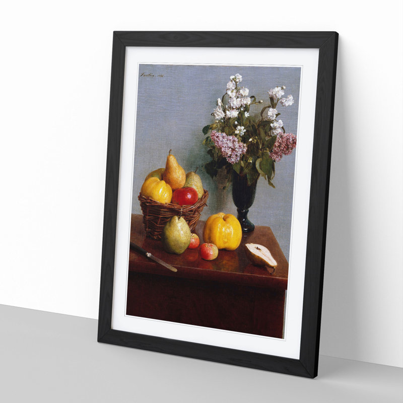 Still Life Fruit with Flowers Vol.5 by Henri Fantin-Latour - Picture Frame Painting, Black, 48cm H x 36cm W x 2cm D
