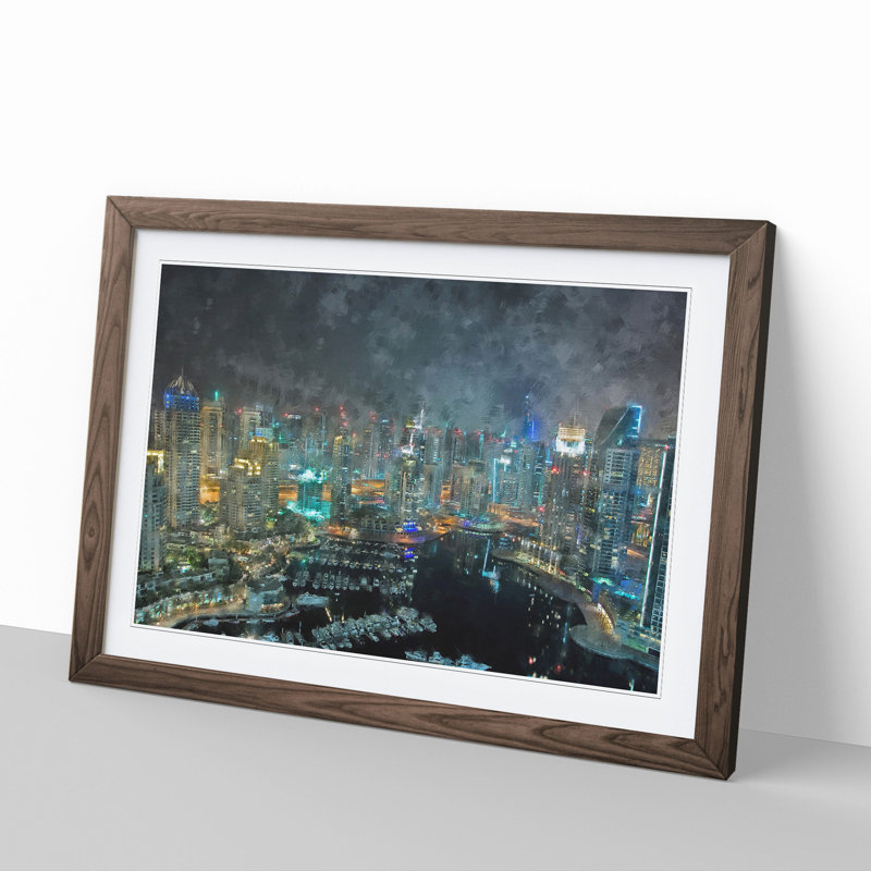 Dubai Skyline Vol.3 - Picture Frame Painting, 36cm H x 48cm W x 2cm D, Walnut Framed