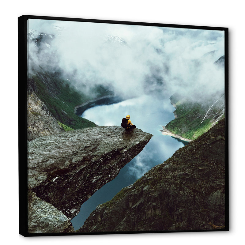 " Exploring Hiking Mountain Views ", Black Floater Framed, 24" H x 24" W x 1" D