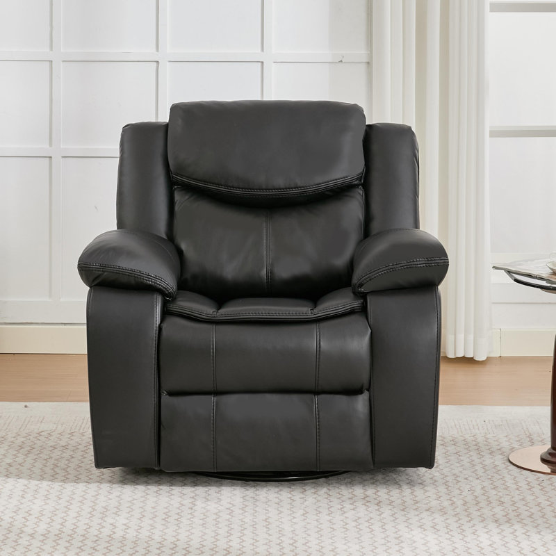 Crovetti 37" Wide Modern Breathable PU Leather Manual Recliner Rocking and Swivel Living Room Chair, Black