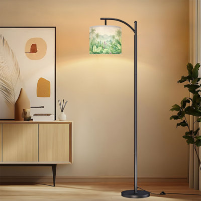 Lampe sur pied à arc avec verdure tropicale, fleurs roses, feu debout pour la chambre à coucher, haute lampe à intensité variable 3 couleurs avec télécommande et ampoule incluse