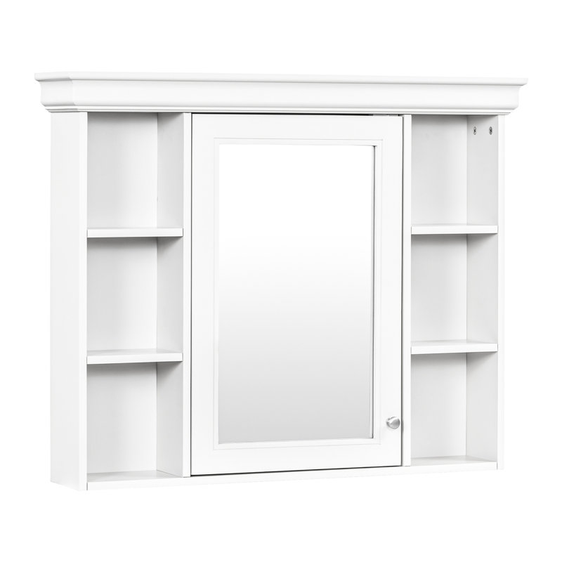 Rangement mural de luxe pour salle de bain de 35,51 po x 7,26 po et 28,5 po blanc, tablettes polyvalentes de haute qualité, réglables, charnières à fermeture douce, tablette à hauteur, poignée en métal argenté, armoire à miroir moderne,