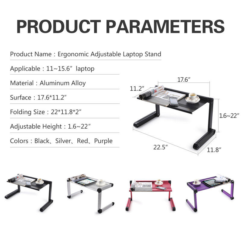 22.1'' H x 22.1'' W Laptop Cart, Black