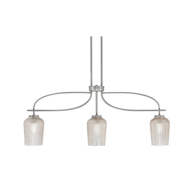 Cavella 3 Light Island Light Shown With 5" Silver Textured Glass