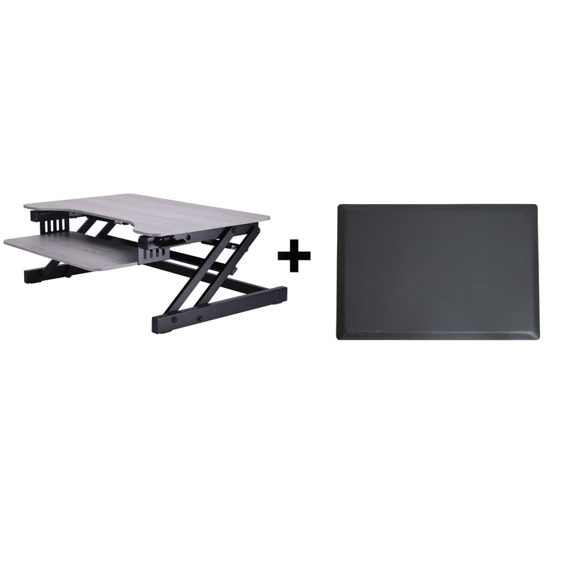  32 in. Gray Height Adjustable Standing Desk Converter with Anti Fatigue Mat and Dual Monitor Riser System