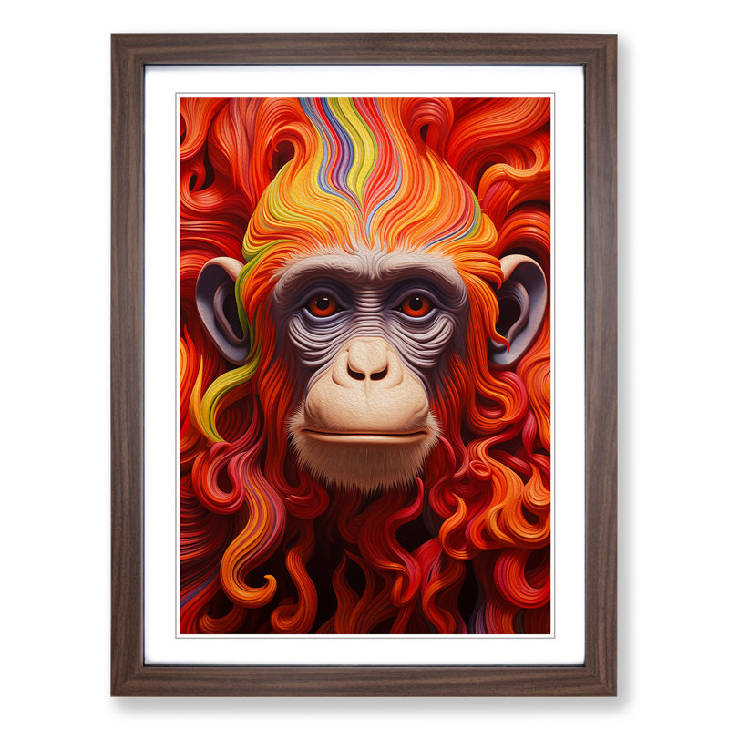 Monkey Op - Single Picture Frame Print on Wood, Walnut Framed, 46cm H x 34cm W x 2cm D