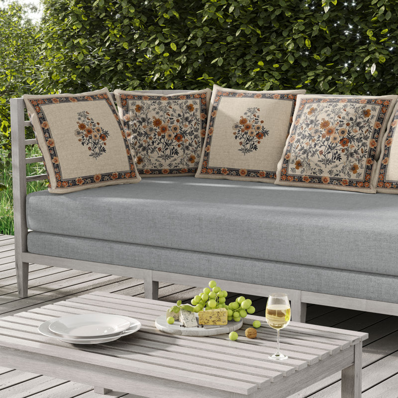 Garden Glory Outdoor Reversible Throw Pillow, Grey/Orange, 18"H x 18"W