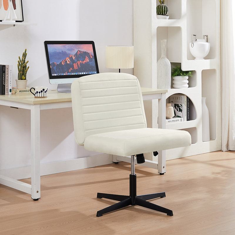 Josiel Criss Cross Chair Legged Office Comfy Desk Seat Armless Computer Swivel Vanity Task Seating, Beige