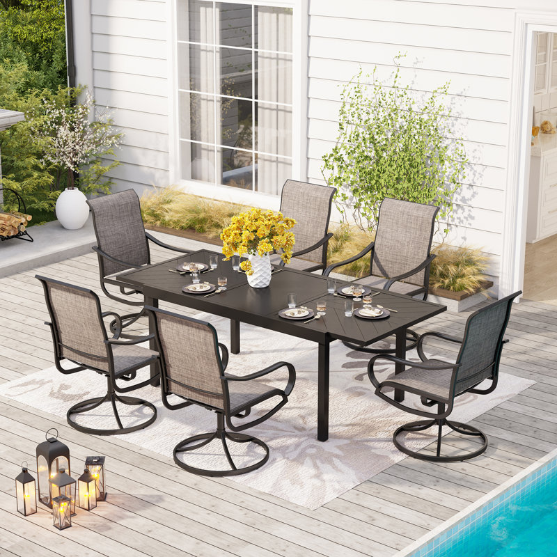 Alyah 6 - Person Patio Dining Set with Extendable Rectangular Table