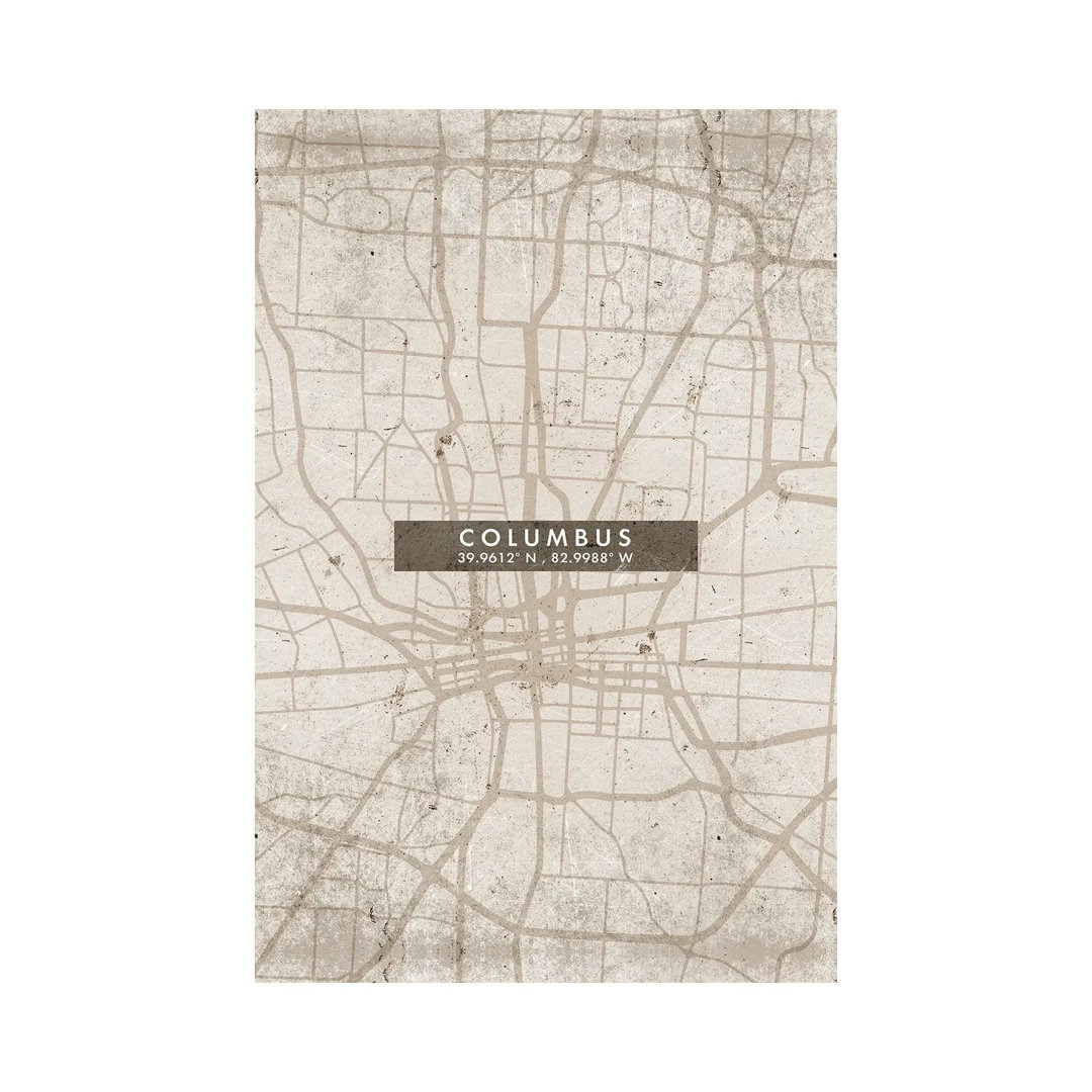 Columbus Stadtplan Abstrakter Stil von WallDecorAddict - Galerie-umwickelte Leinwand Giclée auf Leinwand