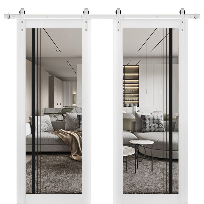 Porte de grange en bois lambrissé sans trousse de quincaillerie d'installation, Satin blanc, 36 po x 80 po