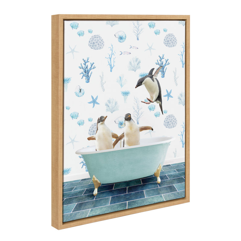 «Penguins In Under the Sea Bath» par Amy Peterson, reproduction d'art sur toile encadrée, Naturel