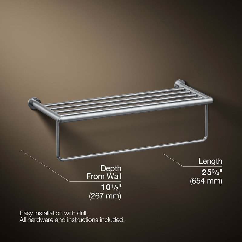 Kumin Hotelier Accent Shelf with Towel Bar, Polished Chrome