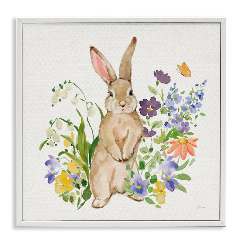 Giclée sur pied Spring Bunny, conception de Katrina Pete, H 17 po x l 17 po, Estampe numérique encadrée blanc bord de mer