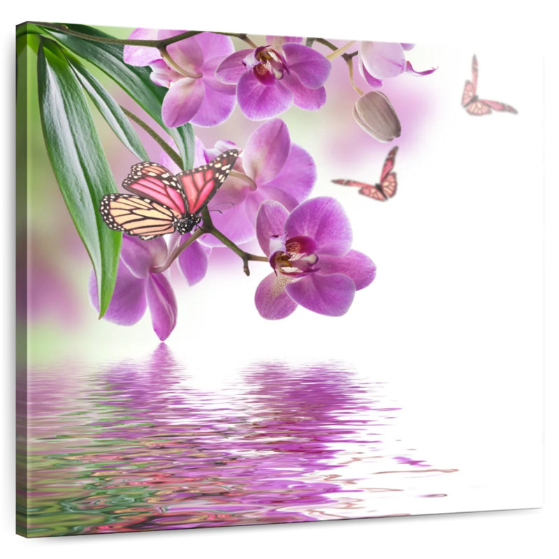 Orchidée Harnek et papillons, H 36 po x l 36 po