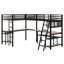 Metal Loft Bed with LED Lighting, Dual Desks, Storage Shelves & 2 Charging Stations
