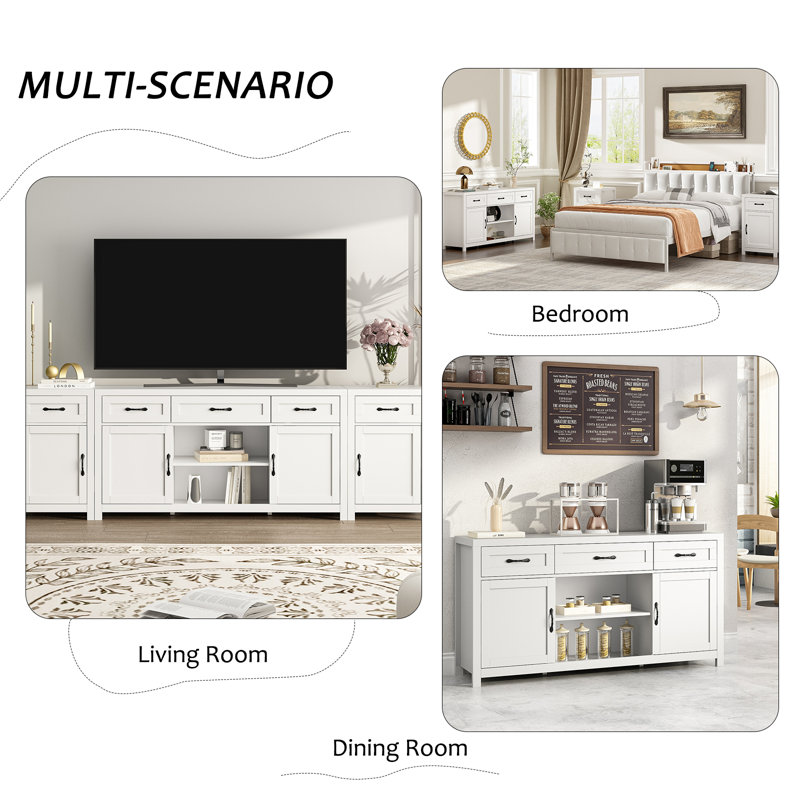 Buffet 57,9 "avec 3 tiroirs, tablette réglable, Blanc