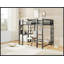 Lit mezzanine double en métal avec bureau et rangement, sécuritaire et peu encombrant pour les garçons, les filles et les adolescents en noir