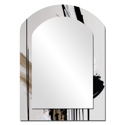 Golden Minimalist Abstract IV - Abstract Asymmetrical Large Mirror, Modern Arch Decorative Wall Mirror, Printed Metal Art