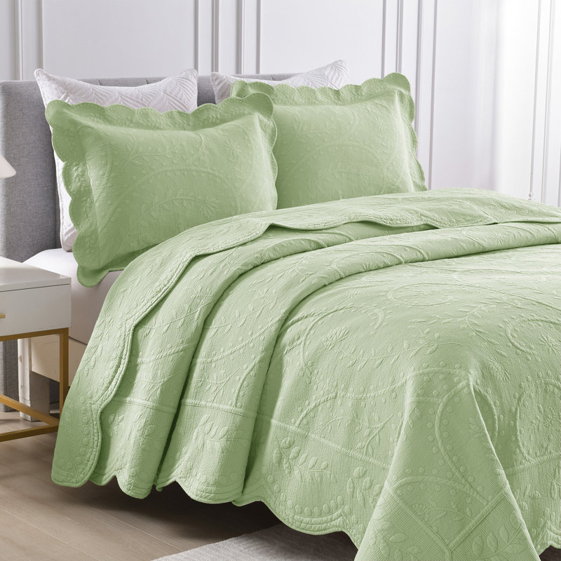 Ensemble de courtepointe 100 % coton, Courtepointe très grand et 2 très grandes taies, Vert