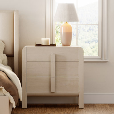 Adora Modern Wood Nightstand With 3 Drawers ,31.5" Large Mid-Century End Table,Curved Bedside Table Storage Cabinet For Bedroom, Living Room,Entryway