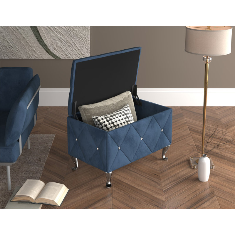 Banc de rangement rembourré Carnes, H 18,9 po x l 30 po x P 18,3 po, Bleu
