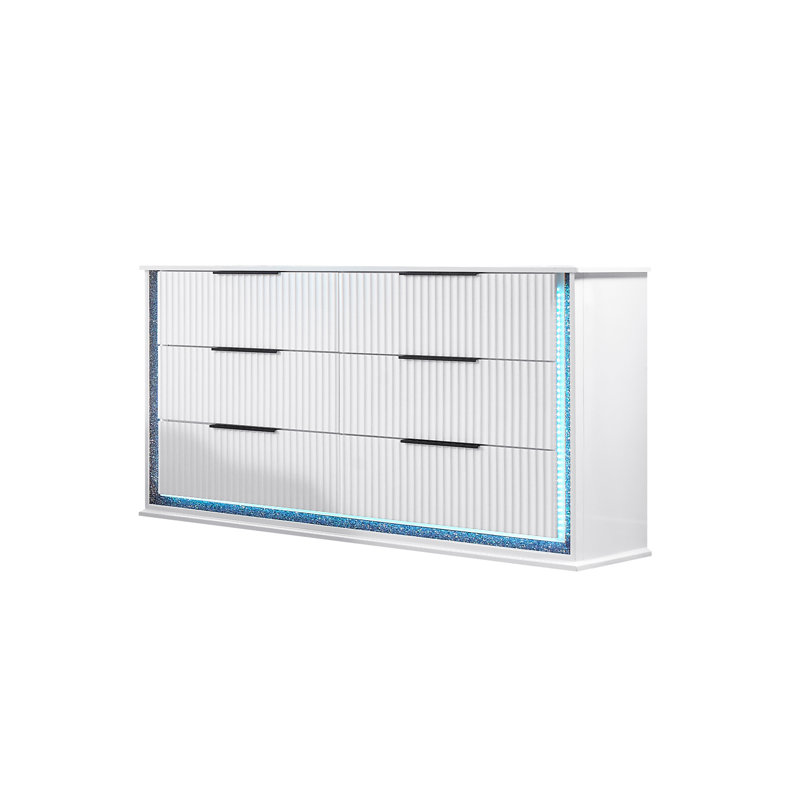 Commode double à 6 tiroirs avec lumière DEL Inamae , Blanc