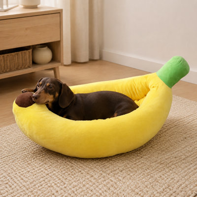 Fruit Shape Pet Bed with Removable Mat – Soft Plush Banana & Carrot Nest with Zippered Washable Cover, for Cats, Small to Medium Dogs & Small Pets (4 Sizes)