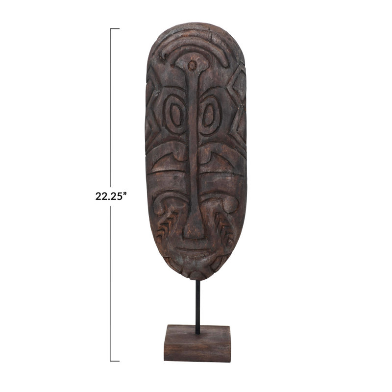 Hand-Carved Mango Wood Mask on Stand