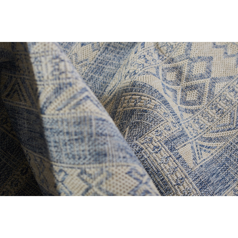 Tapis intérieur / extérieur bleu / beige Fecteau, Tapis de couloir 2 pi 7 po x 7 pi 6 po