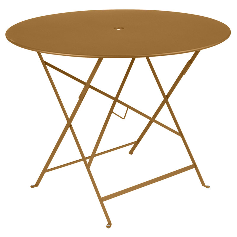 Bistro Round Metal Folding Outdoor Bistro Table With Umbrella Hole , in. W in. D, 29" H x 38" W x 38" L, Gingerbread