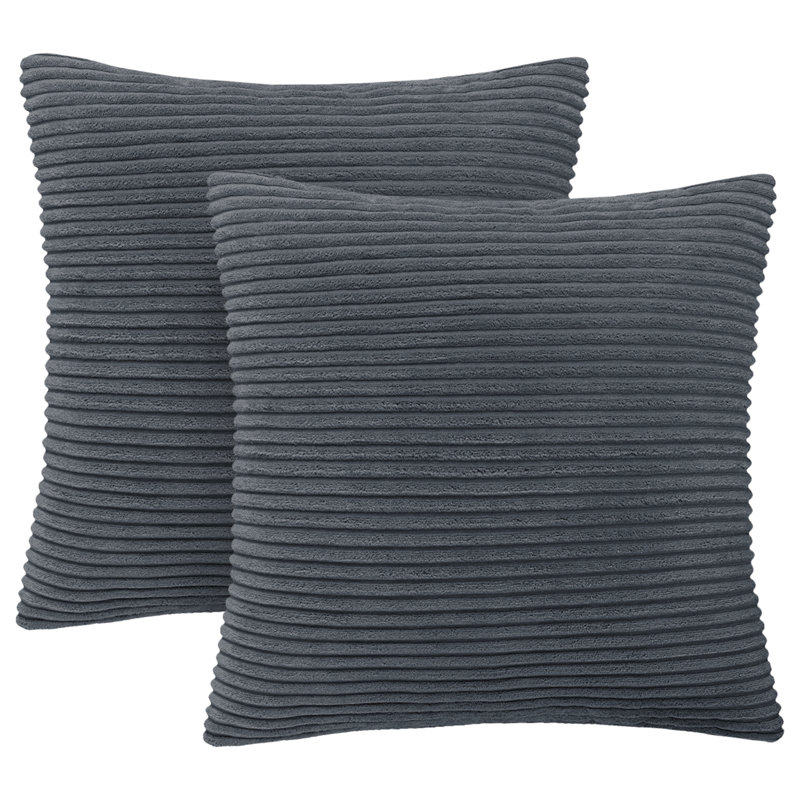 Aspire Homeware Striped Square Velvet Cushion Cover, Grey, Pack of 2